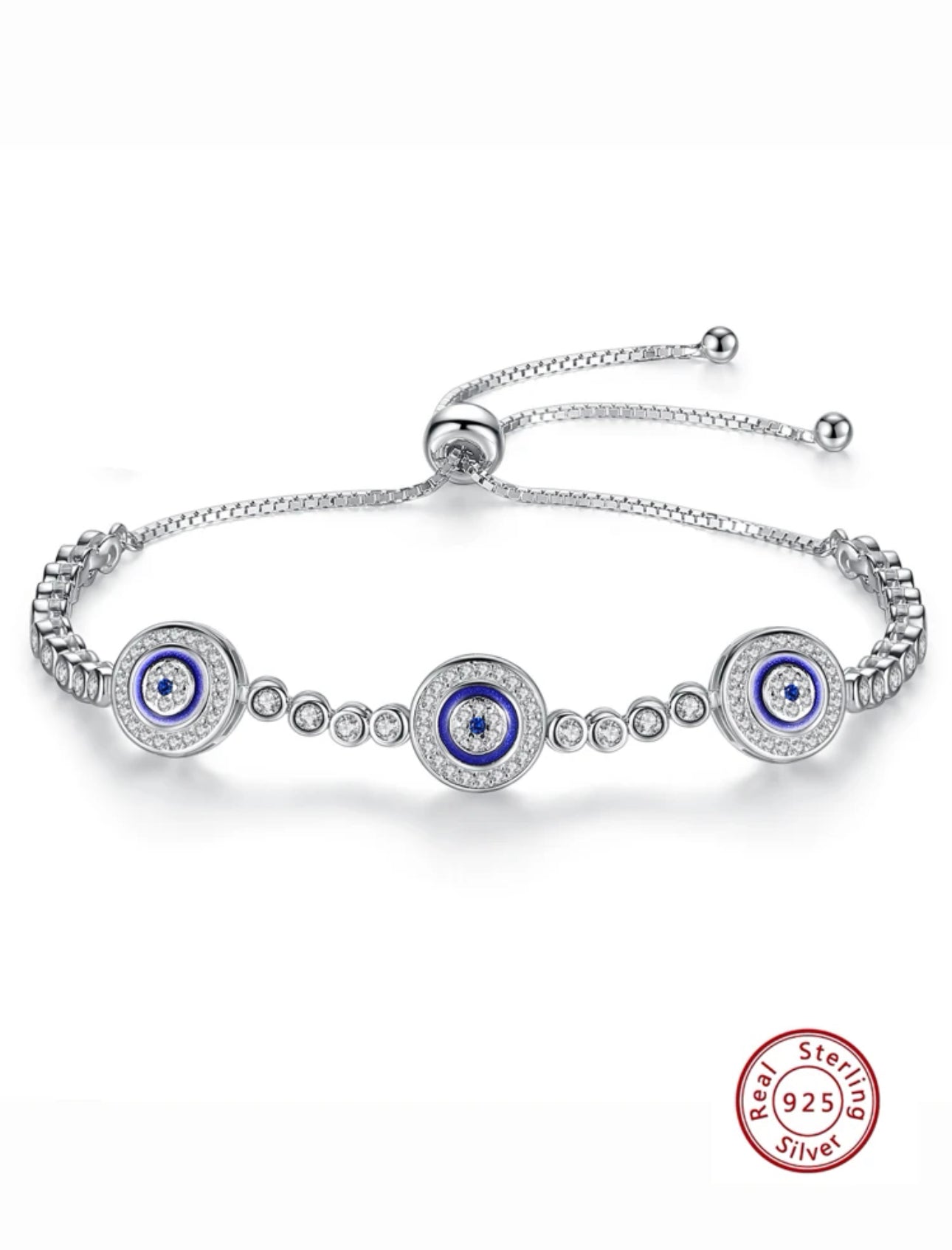 S925 Sterling Silver Evil's Eye Chain Bracelet